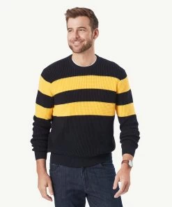 Tuck Stitch Cotton Crew Neck Knit - Navy