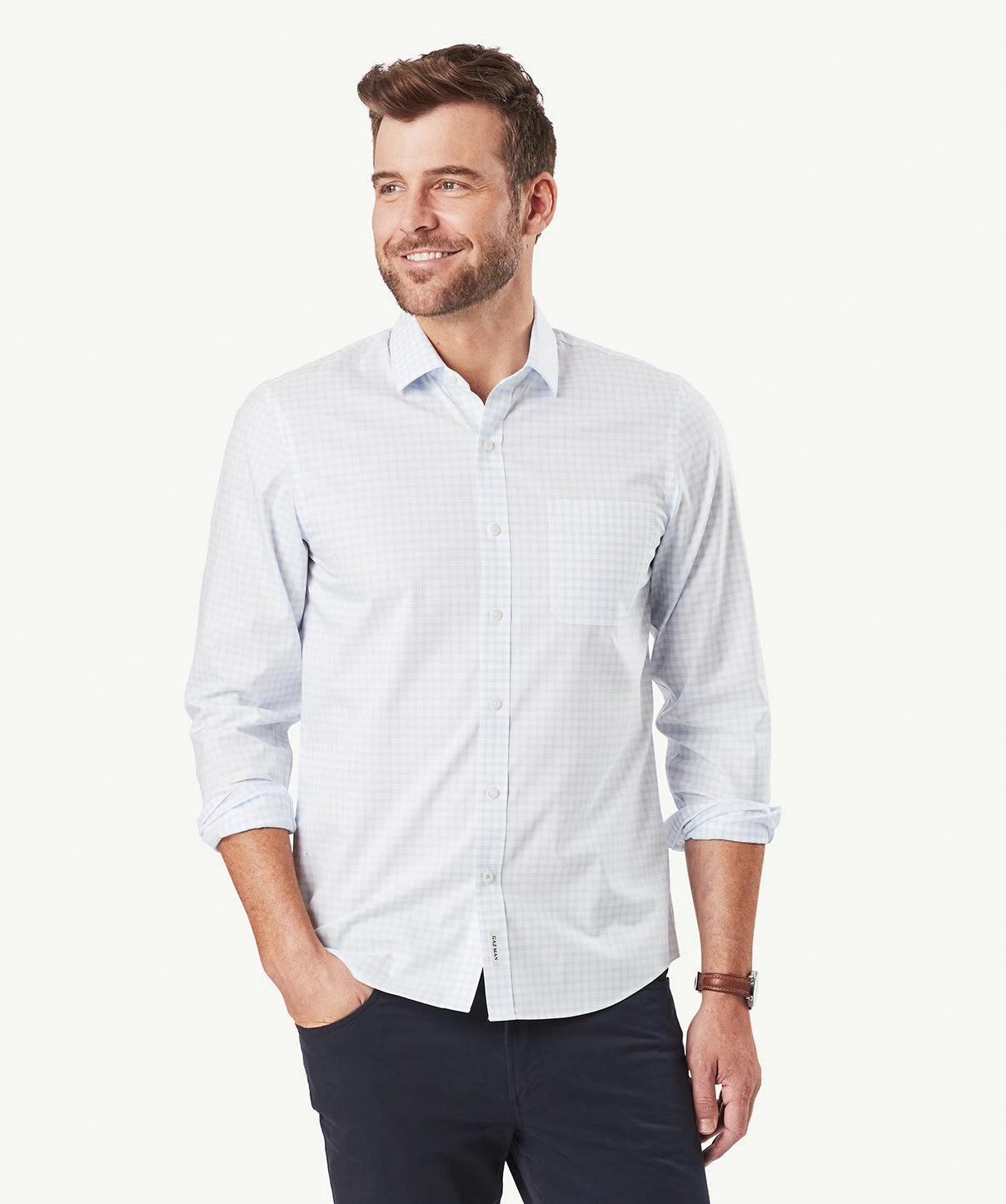 Tailored Non Iron Check Long Sleeve Shirt - White