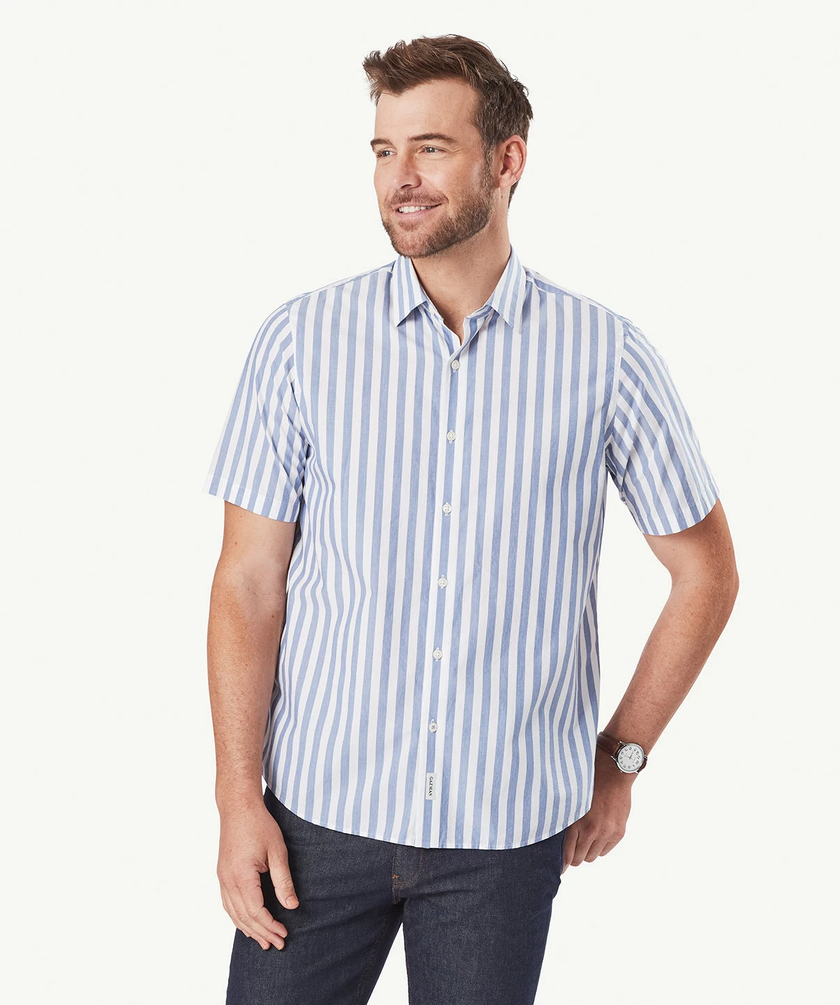 Casual Bold Stripe Short Sleeve Shirt - Navy Melange