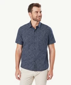 Casual Floral Print Short Sleeve Shirt - Navy