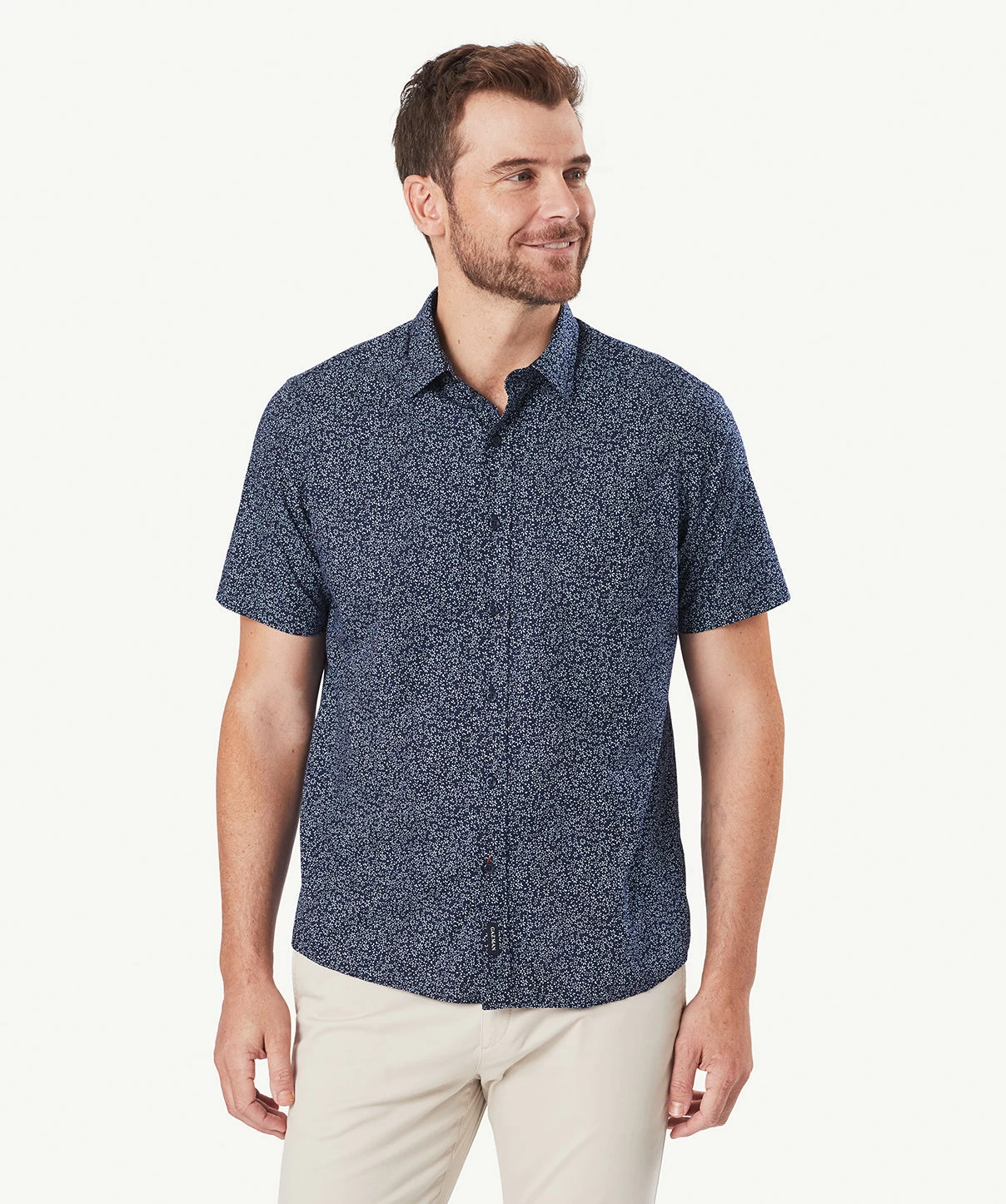 Casual Floral Print Short Sleeve Shirt - Navy