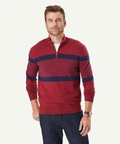 Cotton Stretch Half Zip Knit - Wine