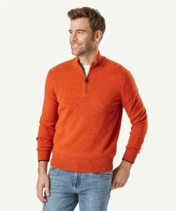 Wool Blend Half Zip Knit - Burnt Orange