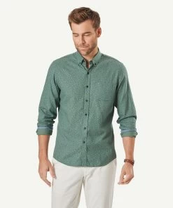 Tailored Brushed Leaf Print Long Sleeve Shirt - Forest