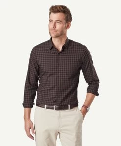 Tailored Easy Care Herringbone Long Sleeve Shirt - Chocolate