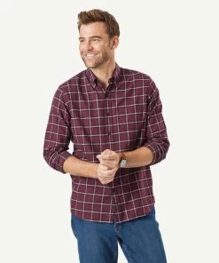 Brushed Twill Check Long Sleeve Shirt - Wine