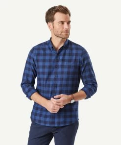 Tailored Brushed Check Long Sleeve Shirt - Midnight
