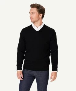 Merino V Neck Knit - Black