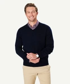 Merino V Neck Knit - Navy