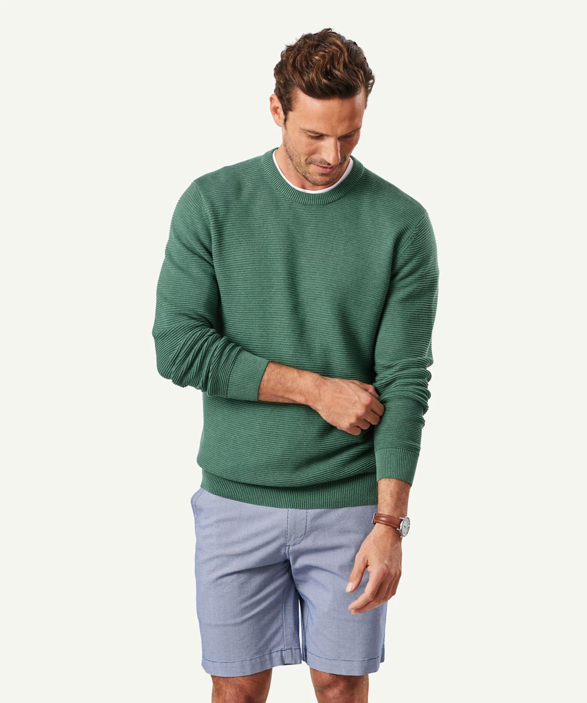 Textured Cotton Crew - Green