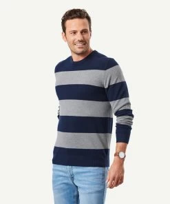 Block Stripe Crew Knit - Navy