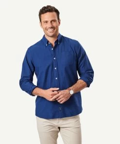 Plain Casual Oxford Long Sleeve Shirt - French Navy