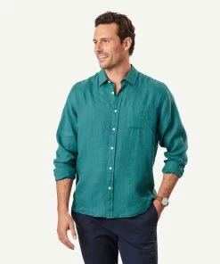 Pure French Linen Long Sleeve Shirt - Fern