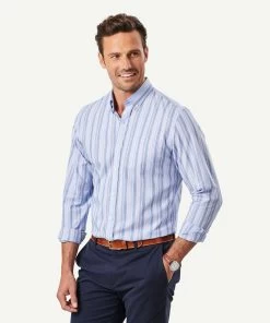 Tailored Easy Care Stripe Long Sleeve Shirt - Blue