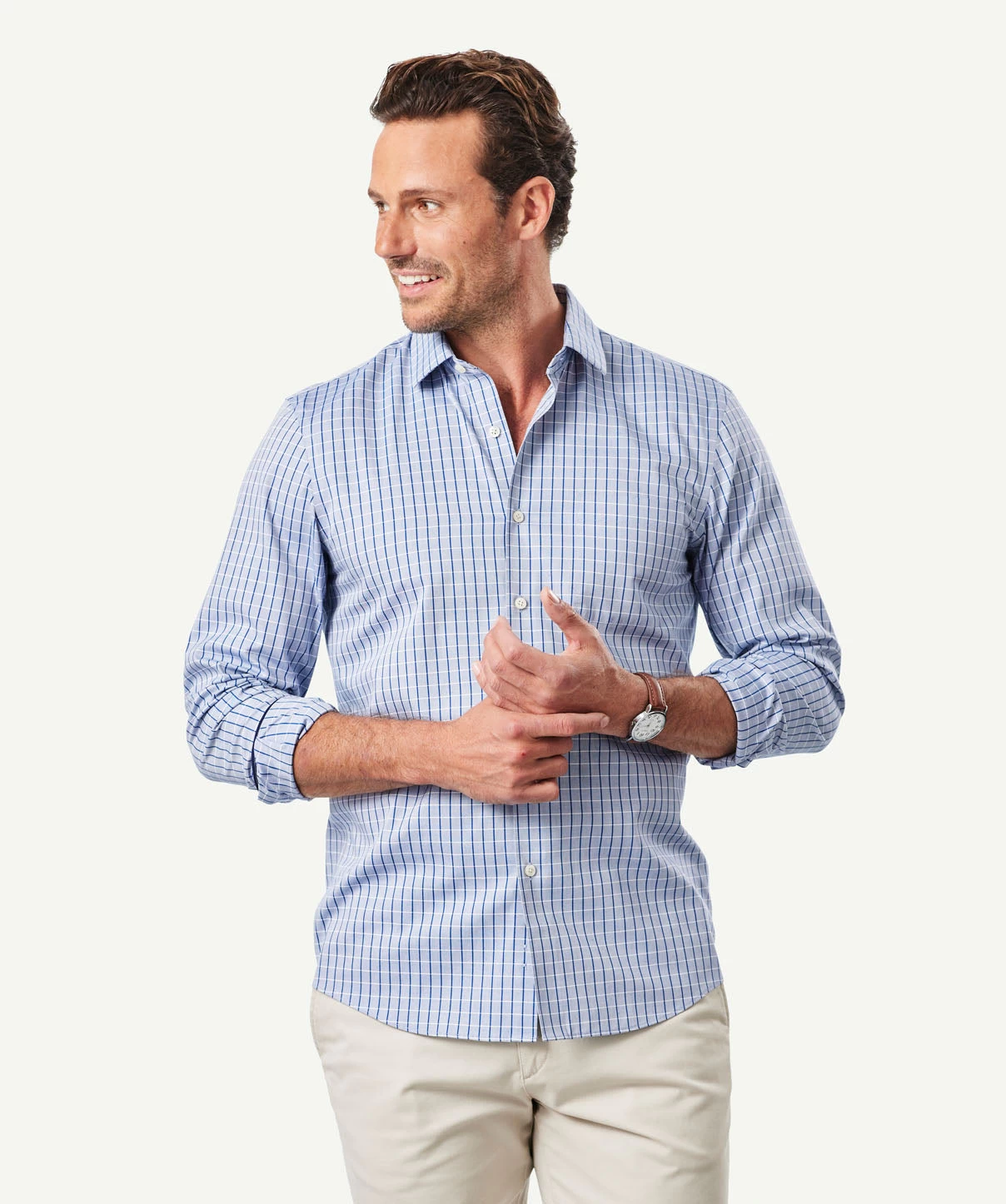 Tailored Non-Iron Oxford Check Long Sleeve Shirt - Navy