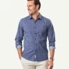 Tailored Casual Leaf Print Long Sleeve Shirt - Navy