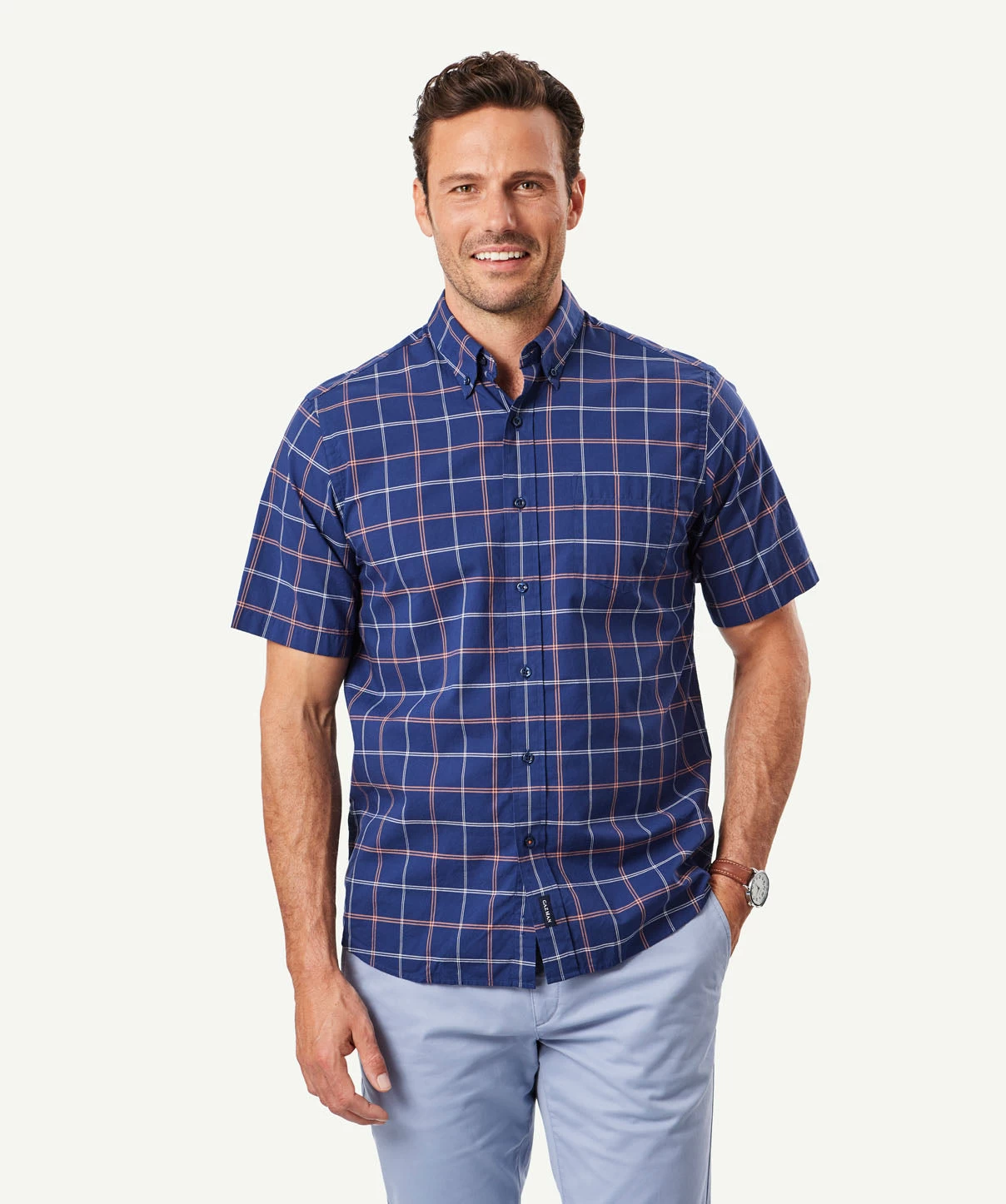 Casual Madras Check Short Sleeve Shirt - Navy