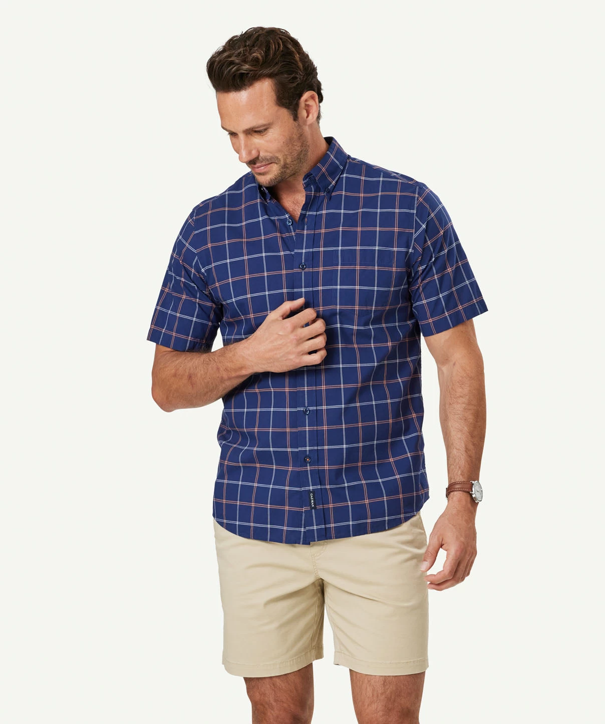 Casual Madras Check Short Sleeve Shirt - Navy - Image 2