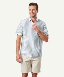 Casual Bold Melange Stripe Short Sleeve Shirt - Fern