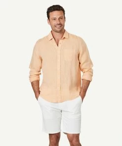 Pure French Linen Long Sleeve Shirt - Orange