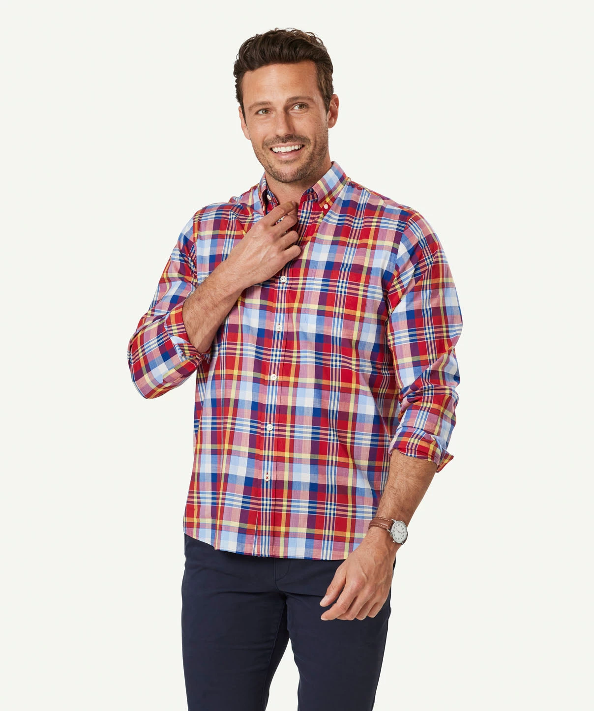 Casual Slub Check Long Sleeve Shirt - Red
