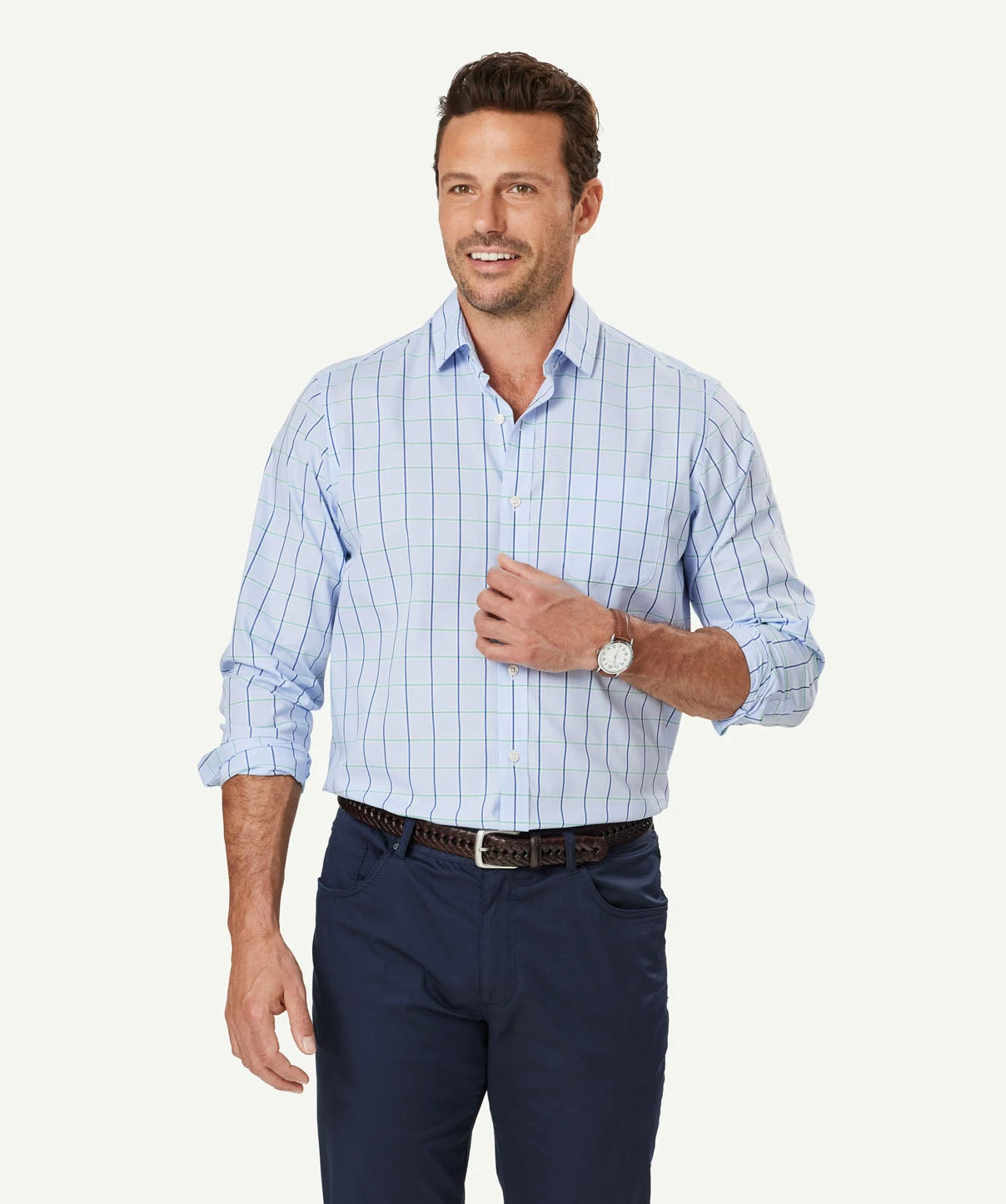 Easy Care Check Long Sleeve Shirt - Sky Blue