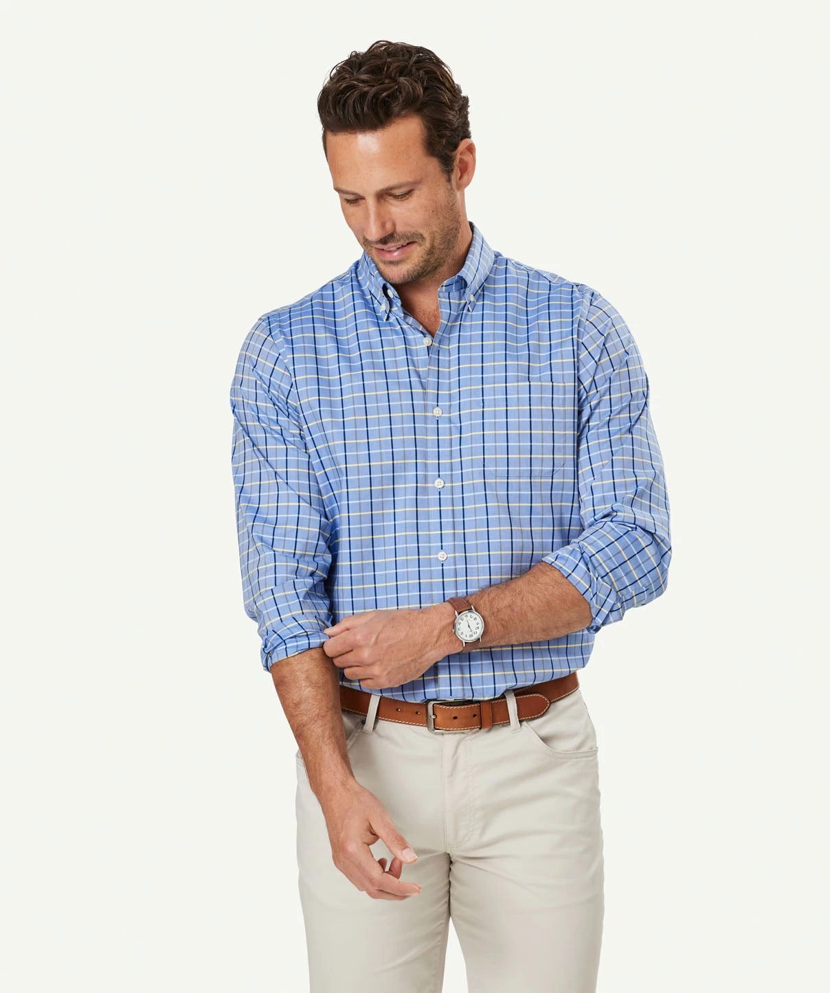 Easy Care Twill Check Long Sleeve Shirt - Chambray