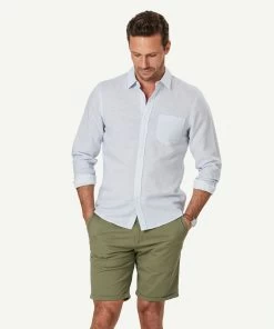 Tailored Linen Blend Geo Print Long Sleeve Shirt - Pale Blue