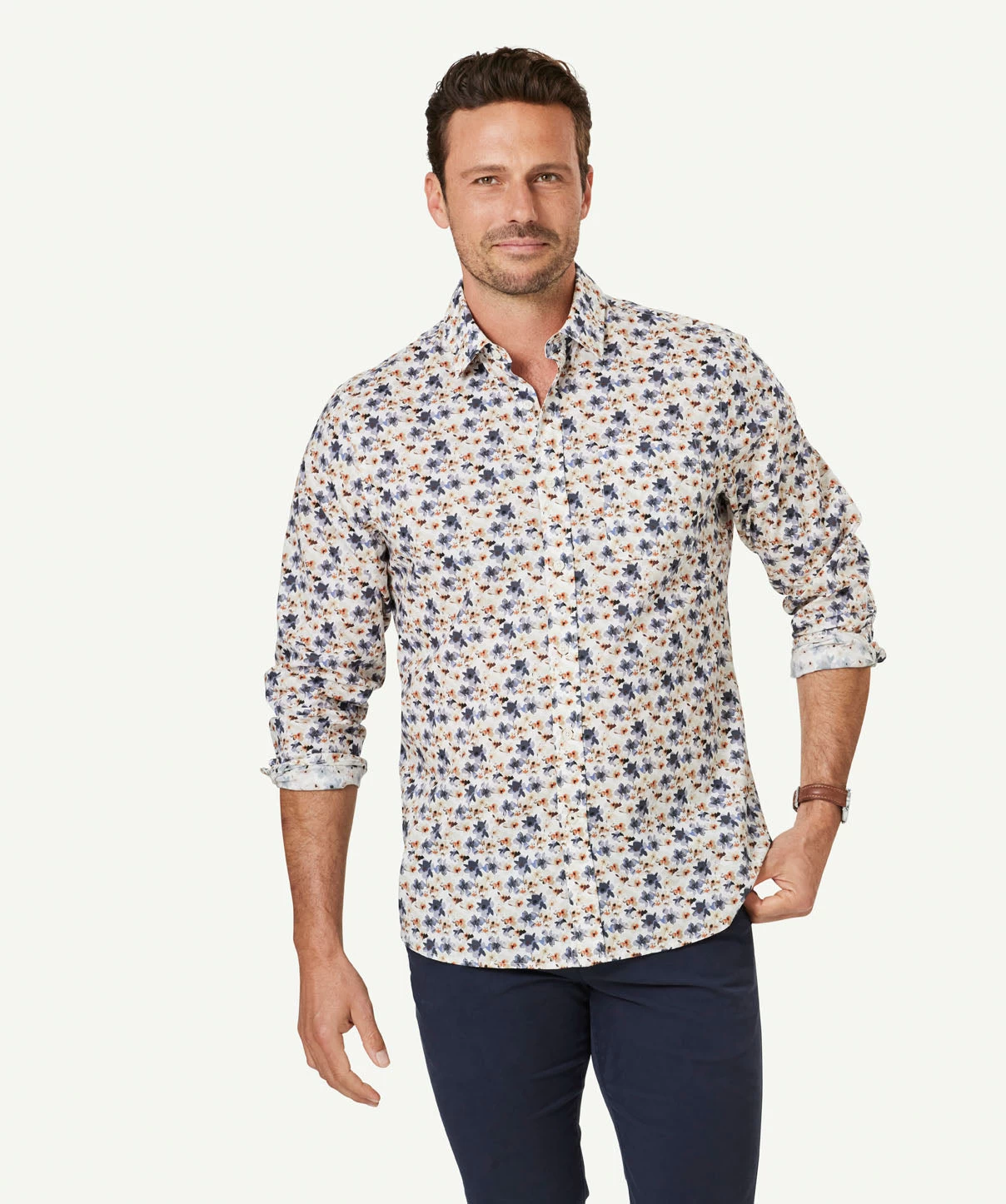 Casual Floral Print Long Sleeve Shirt - White