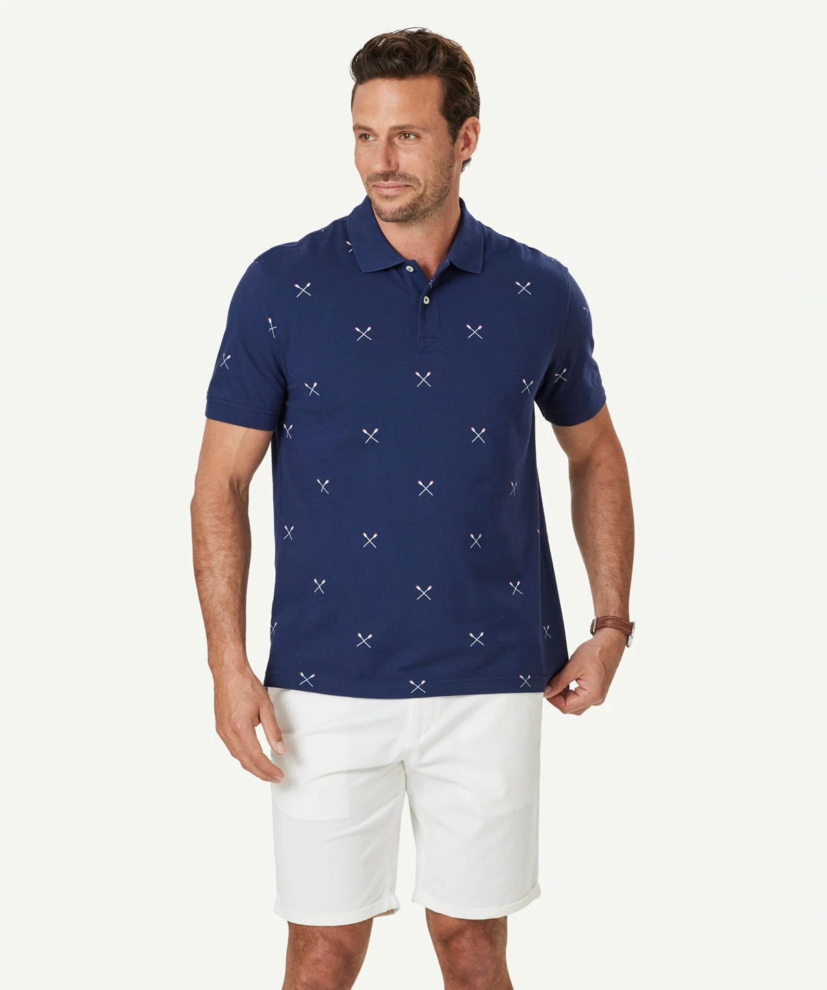 Rowing Print Polo - Navy