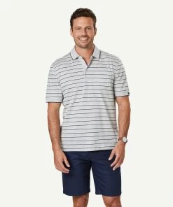 Mercerised Stripe Polo - Grey Marle