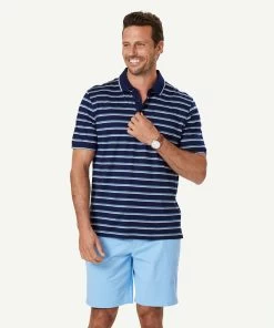 Mercerised Stripe Polo - Steel