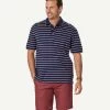 Mercerised Stripe Polo - Navy