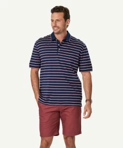 Mercerised Stripe Polo - Navy