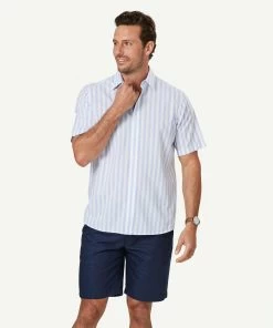 Casual Bold Melange Stripe Short Sleeve Shirt - Blue