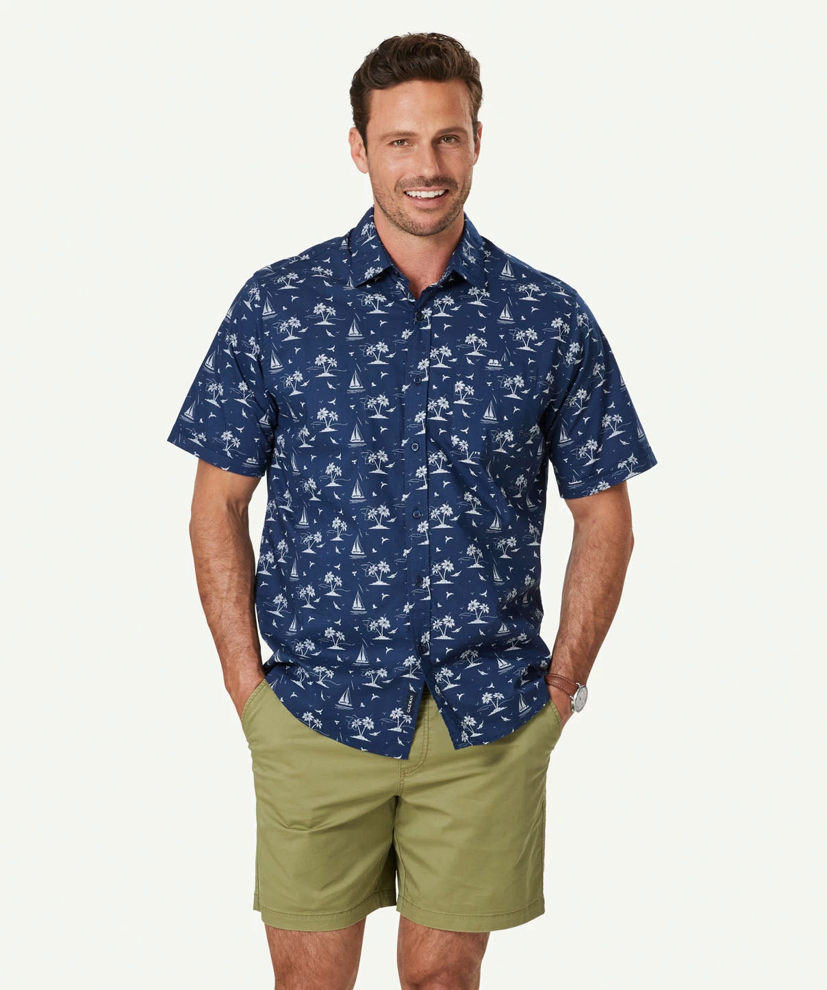Casual Island Print Short Sleeve Shirt - Midnight