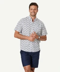 Casual Fish Print Short Sleeve Shirt - White