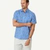 Linen Blend Cocktail Print Short Sleeve Shirt - French Navy