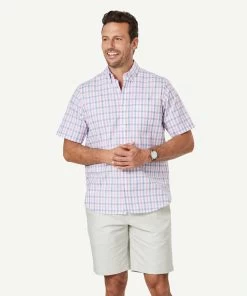 Easy Care Slub Check Short Sleeve Shirt - Pink