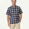 Casual Cotton Check Short Sleeve Shirt - Navy