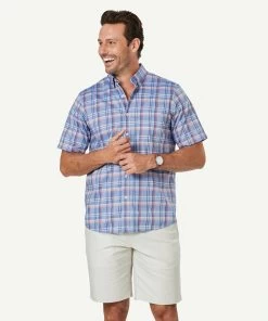 Easy Care Oxford Check Short Sleeve Shirt - Chambray
