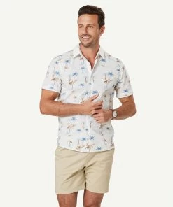Tailored Casual Palm Print Short Sleeve Shirt - Ecru