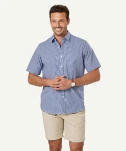 Easy Care Gingham Short Sleeve Shirt - Navy
