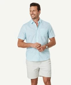 Casual Coral Print Short Sleeve Shirt - Light Aqua