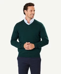 Merino V Neck Knit - Forest