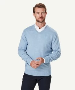 Merino V Neck Knit - Cloud