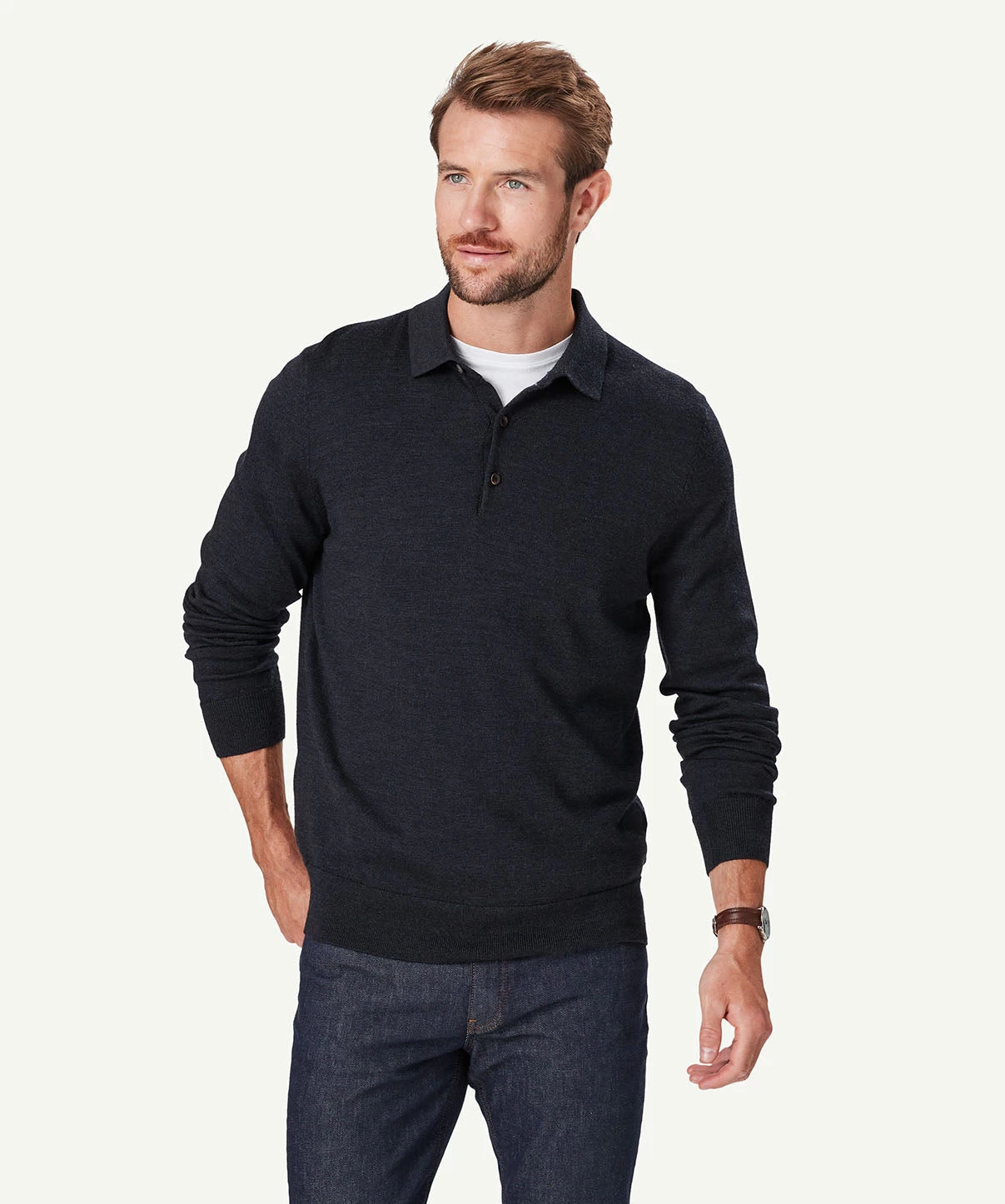 Merino Knit Polo - Charcoal