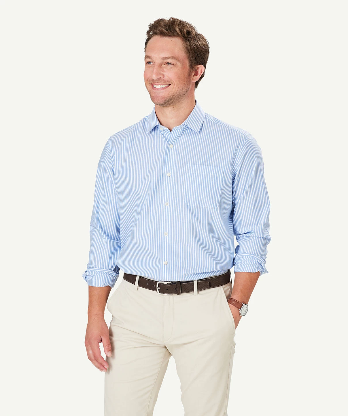 Non-Iron Twill Stripe Long Sleeve Shirt - Blue