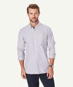 Tailored Oxford Stripe Long Sleeve Shirt - Red