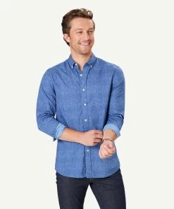Tailored Casual Dot Print Long Sleeve Shirt - Dark Blue